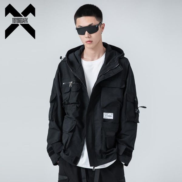 

men's jackets 2021 tactical function multi pockets cargo windbreaker streetwear hooded jacket fashion autumn coats techwear wb264, Black;brown