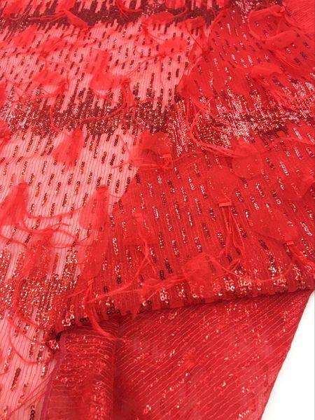 

ribbon est fabric with red feather and sequins handmade lace for haute couture dress evening, Pink;blue