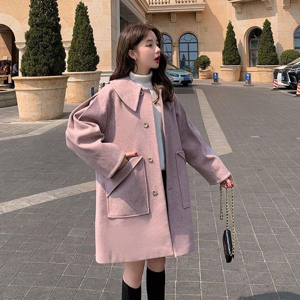 

women's wool & blends non pilling pink thick flannel coat plush thickening fall / winter 2021 lovely woolen, Black