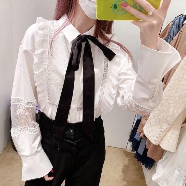

women's blouses & shirts women jk blouse slim cotton shirt white style with tie lace turn down collar korean design female long sleeve