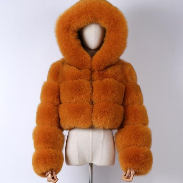 

women's fur & faux ladies jacket hooded women real coat, Black