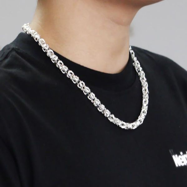 

chains really 100% 925 sterling silver box chain necklace fashion men 7mm 52cm choker hip-hop punk skeleton jewelry