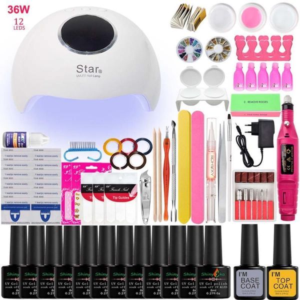 

6/10/12 pcs 36w usb nail art kit tool full manicure set with lamp gel polish tools for nails polish1