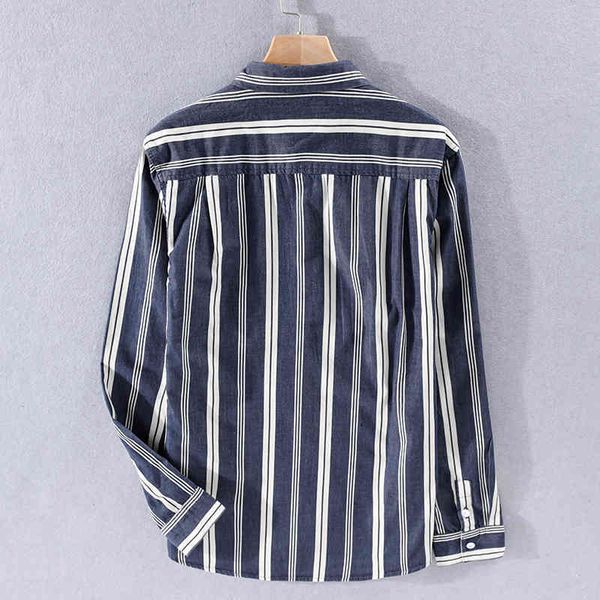 

2021 summer and autumn long sleeve stripe shirt fashion casual for striped brand men shirts comfortable camiseta 8dp3, White