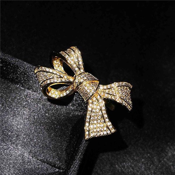 

wedding rings charm crystal full zircon small stone ring female cute bowknot finger vintage gold color engagement for women, Slivery;golden