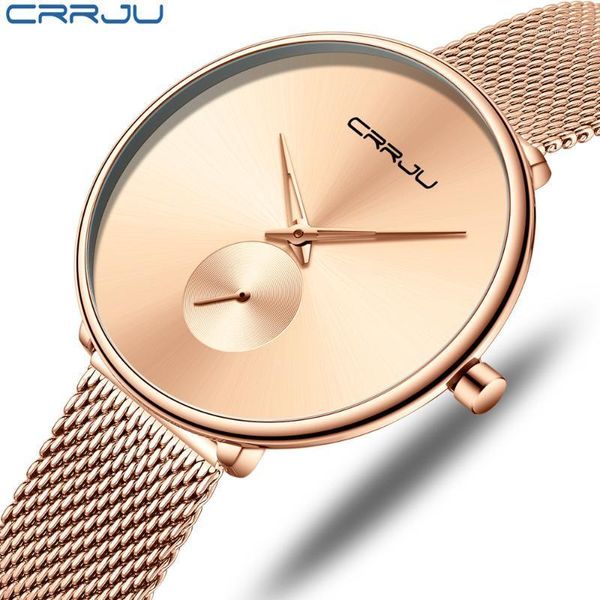 

wristwatches women watch crrju fashion casual quartz watches ladies waterproof wristwatch stainless steel girl clock relogio feminino, Slivery;brown