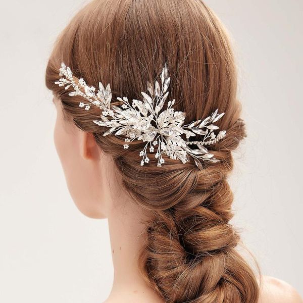 

headpieces luxury silver color hair clips simulated pearls crystal barrettes bridal women wedding ornaments headband handmade hairband