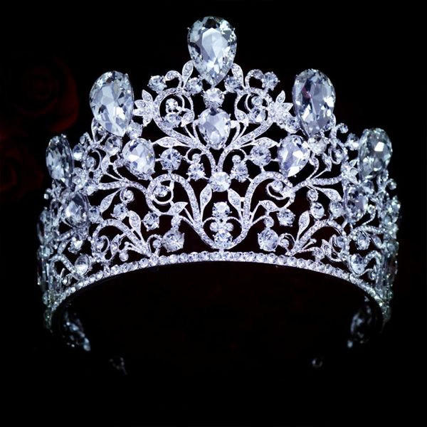 Diademi e corone di cristallo di stile di lusso Accessori per capelli da sposa per ragazze da donna Grande tiara da sposa Clip per gioielli con corona di re Barrettes