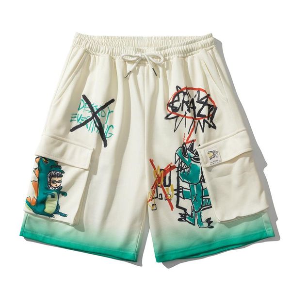 

men's summer short hip hop oversize funny graffiti big pockets polyester streetwear harajuku sweatpant drawstrings casual shorts, White;black