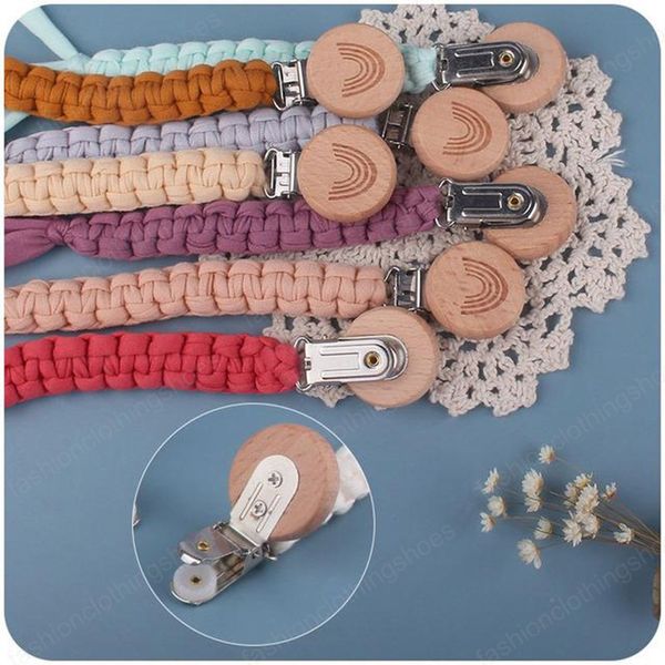 

rainbow carved wooden pacifier holder clips hand braid with cotton fabric baby feeding accessories original design infant toys