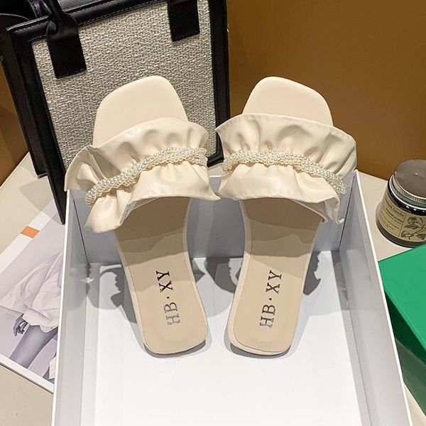 

slippers women sandals fashion slides casual ruffle bright diamond flat outdoor square designer summer shoes for 2021, Black