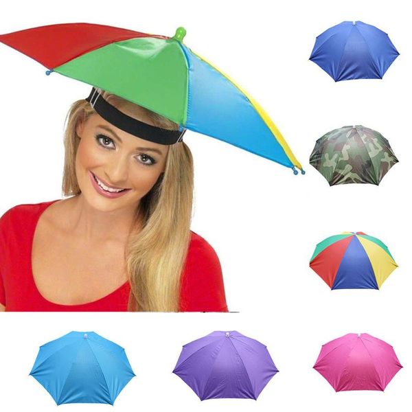 

wide brim hats outdoor umbrella sun hat novelty foldable day rainy hands rainbow folding & waterproof multicolor cap brand, Blue;gray