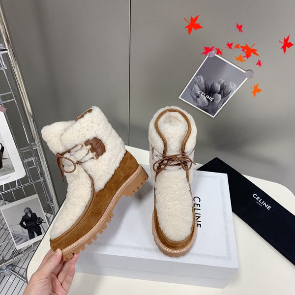 

2022 leather boots ladies short ankle cowskin boot autumn winter chunky heel martin booties fashion camfortable shoes with box size 35-40 -h, Black