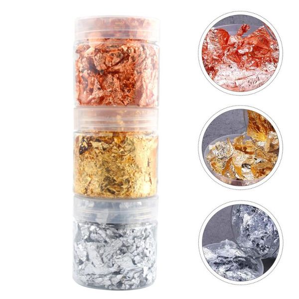 

nail glitter 3 bottles manicure painting gold foil decor art piece, Silver;gold