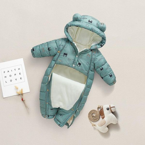 

jumpsuits olekid 2021 winter baby snowsuit hooded plus velvet warm girl rompers toddler boy jumpsuit infant overalls coat, Blue