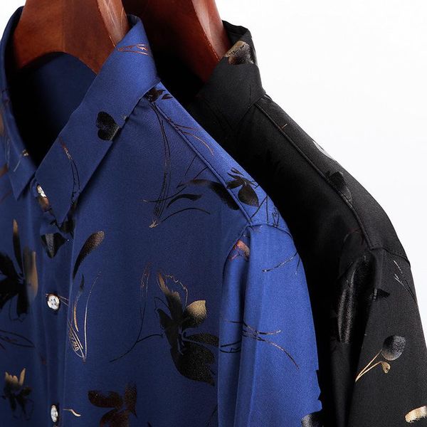 

men's casual shirts quanbo 2021 fashion floral print slim lapel long-sleeved shirt trend young men brand clothing, White;black