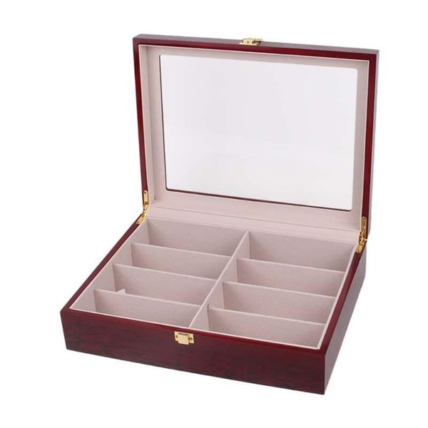 

jewelry pouches, bags high-end 8 grids wooden glasses storage box case wine red piano finish wood sunglasses display organizer holder gift, Pink;blue
