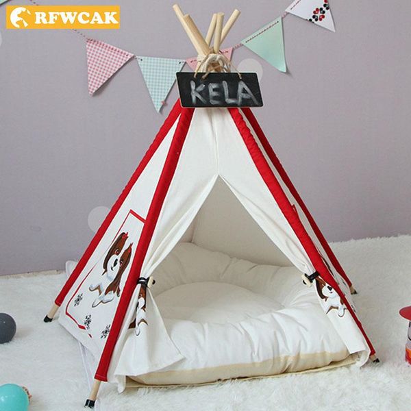 

cartoon print pet tent dog bed for small cat home puppy kennel house kattenmand portable teepee contain mat kennels & pens