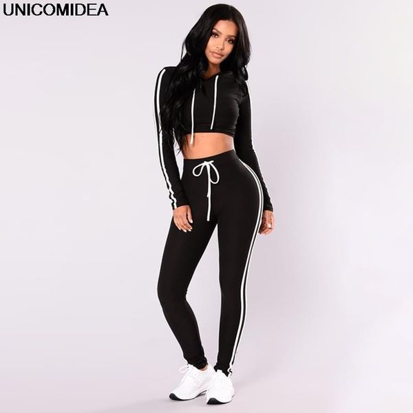 

women's two piece pants tracksuit 2pcs women set crop hoodies sweatshirt side stripe jogger 2 pieces sets suits female outfit streetwea, White
