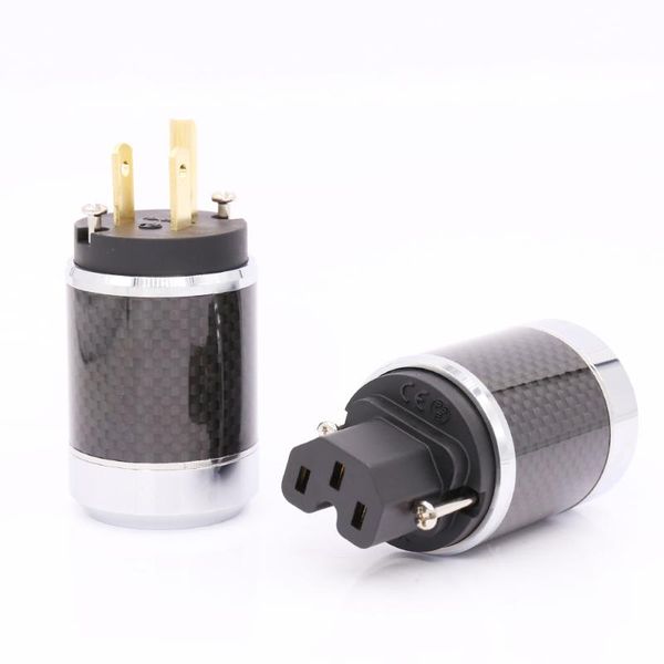 

smart power plugs pair carbon fiber gold plated us ac cord cable plug hifi connector iec female
