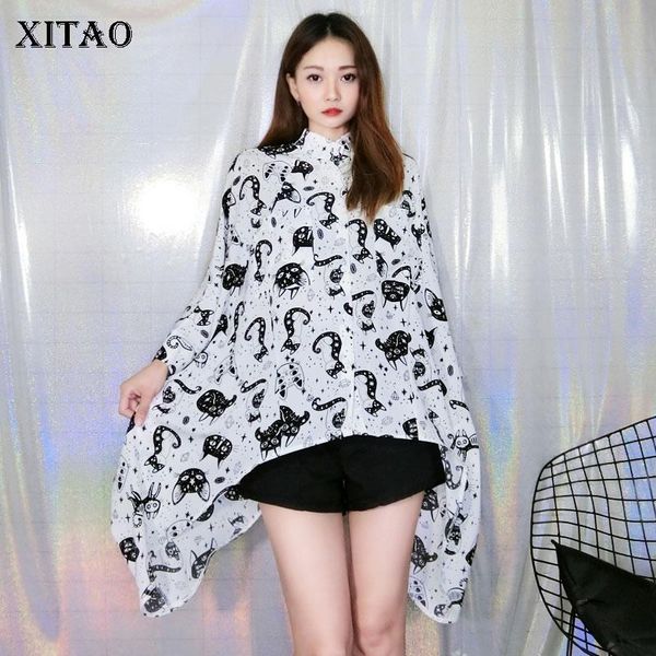 

women's blouses & shirts xitao hong kong loose women asymmetry shirt print casual batwing sleeve design vintage 2021 summer fashion dmy, White