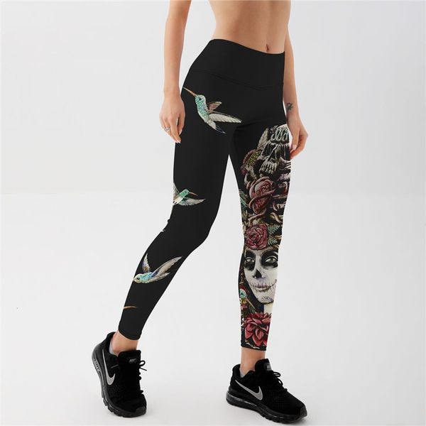 

fashion cool style bird womens leggings digital print pants work out trousers ropa mujer plus size, Black