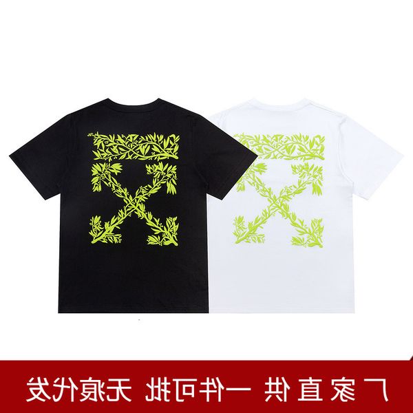 

and chao brand off-white2021 spring summer new ow plant rattan fluorescent effect three dimensional craft short sleeve t-shirt, White;black
