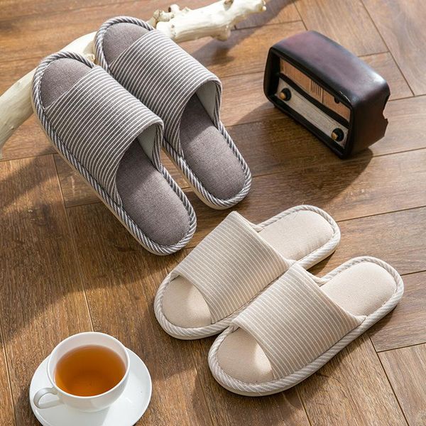 

slippers women home cotton linen anti-slip indoor ventilate autumn male couple pantuflas shoes chaussons zapatillas casa mujer, Black