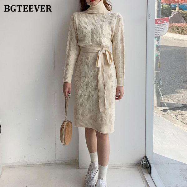 

dresses thick warm turtleneck women twisted knitted dress full sleeve lace-up female slim sweater vestidos autumn winter 5o9h, Black;gray