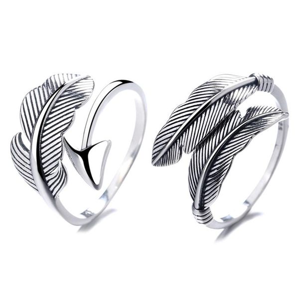

trendy 100% 925 sterling silver feathers cupid arrow design vintage open rings for women friend fine jewelry gifts cluster, Golden;silver