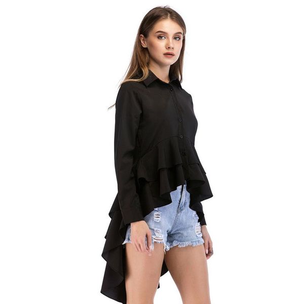 

women's blouses & shirts apperloth black white dovetail ruffle shirt women 2021 autumn office lady lapel female long sleeve high low r