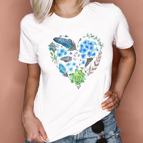 

graphic plant feather love womens t shirts valentine printing spring summer fashion clothes tees print female shirt, White