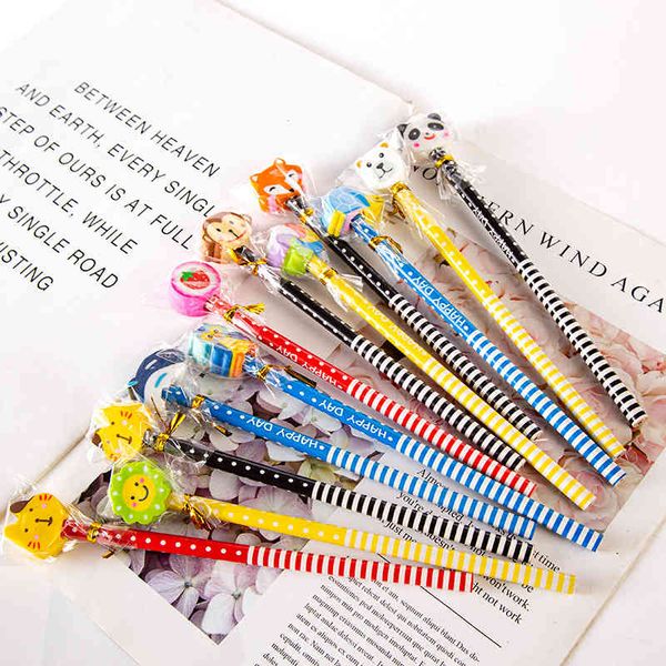 

selling self cartoon pencil with eraser children's school suppli pupils' prize hb lovely stationery, Black;red