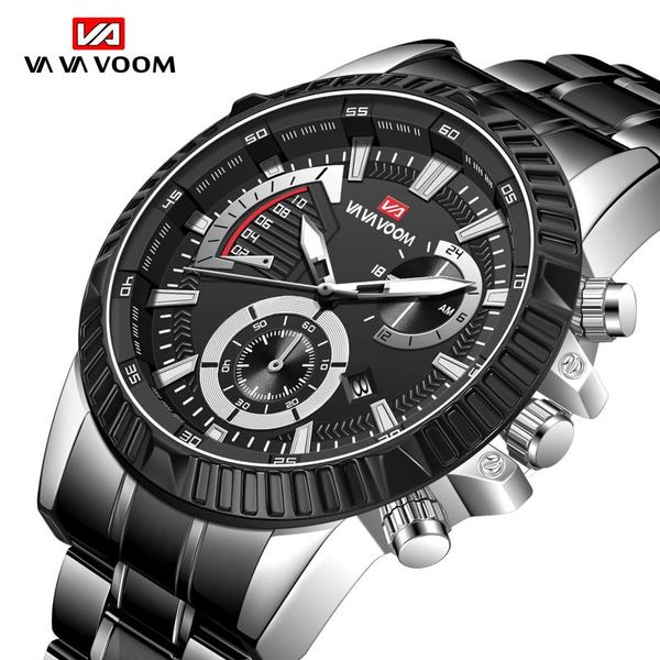 

wristwatches vava voom mens watches luminous waterproof stainless steel watch quartz men date calendar business wristwatch, Slivery;brown