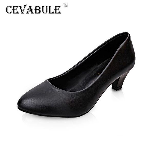 

dress shoes cevabule 2021 women's large-size round-toe chunky heel mother el etiquette small leather wholesale lss, Black
