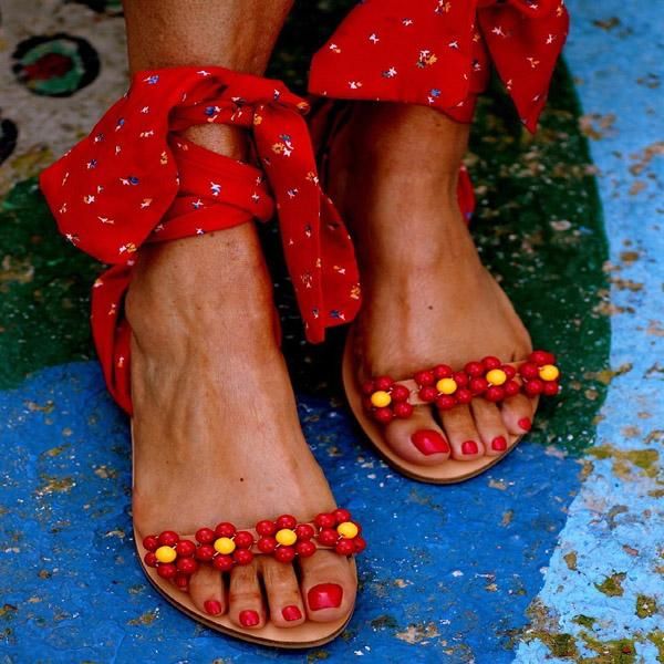 

women's sandals flat bottom bohemian summer shoes open toe fresh bandage comfortable multicolor plus size, Black