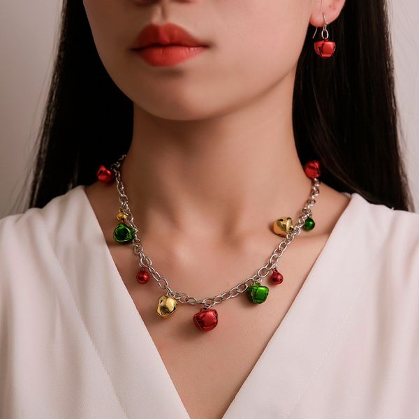 

new christmas necklace set jewelry colorful bell necklace bracelet earrings jewelry, Red;blue