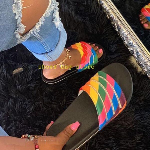 

slippers 2021 women's indoor flat shoes woman ladies transparent pvc bling crystal women causal comfort slides female summer, Black