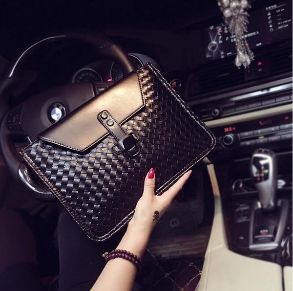 

factory direct selling brand men handbag woven mens wrist bags business leather fashion hand envelope bag fashions wovens leathers shoulder