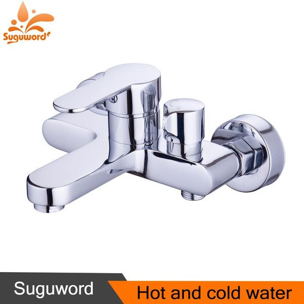 

suguword copper and cold water faucet wall-mounted bathtub triple bath shower warm bathroom sets