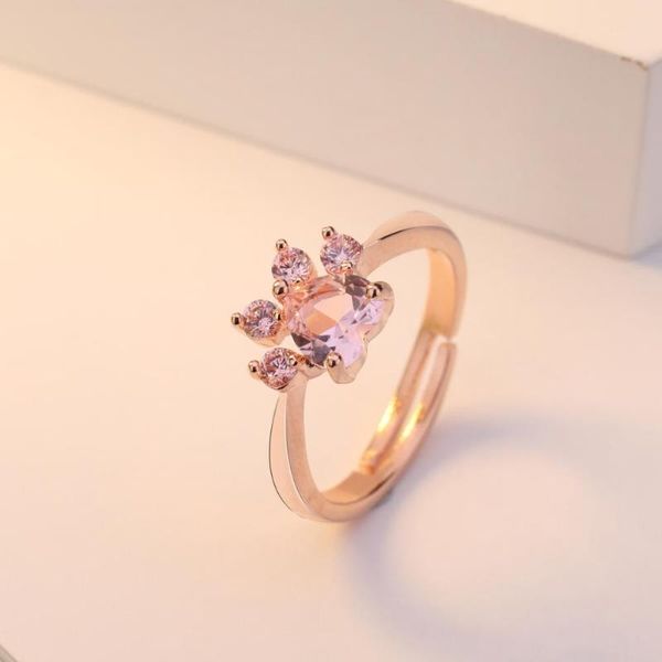 

cluster rings original cute cat ring 925 silver pink zircon adjustment for women engagement & marriage diy jewelry gift, Golden;silver