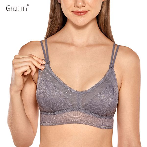 

women's maternity nursing bra lace lightly padded wireless bralette for pregnancy 210319, White