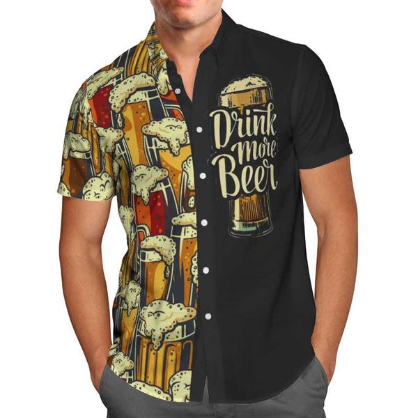 

men's casual shirts 3d printing beer beach shirt hawaii men summer short sleeve black 2021 oversize camisas de hombre, White;black