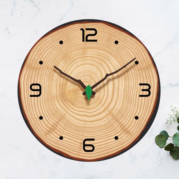 

1pc vintage wooden grain clock acrylic carving stereo wall mute hanging battery clocks