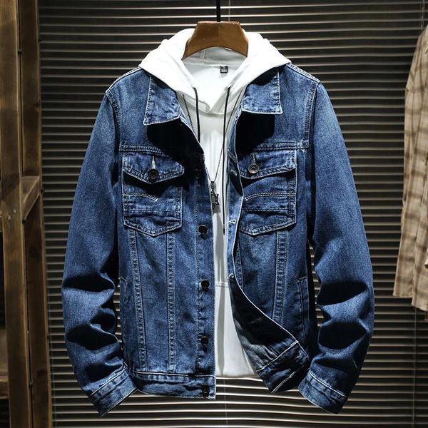 

men's jackets 2021 spring autumn brand youth casual denim jacket classic style plus size lapel slim blue m-5xl, Black;brown