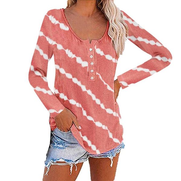 

women's blouses & shirts blouse women 2021 fashion loose shirt casual round neck long sleeve button striped printed femme clothing blus, White