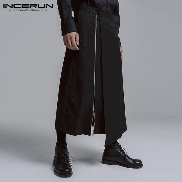 

man korean style button bottoms streetwear hombre skirts men solid color fashion irregular zipper s-5xl 7 men's pants, Black