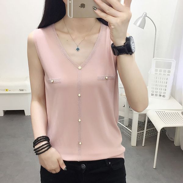 

women's tanks & camis shintimes summer for fashion sleeveless tank thin knitted beading camisole clothes vetement fe, White