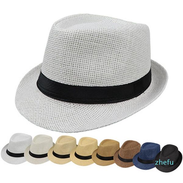 Moda Şapkalar Kadınlar için Fedora Trilby Gangster Kap Yaz Plaj Güneş Hasır Panama Şerit Şerit Band Sunhat ZZA1005