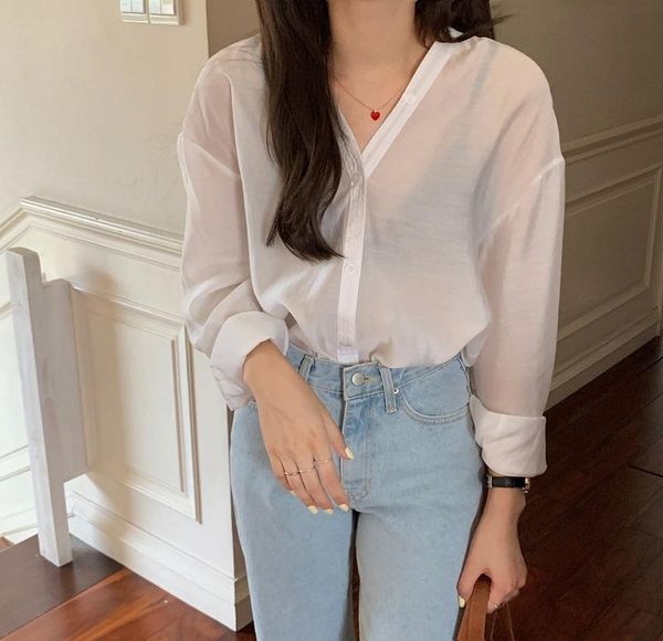 

women's blouses & shirts hzirip women 2021 summer female solid gentle loose casual elegance full sleeve office lady clothes fashion, White